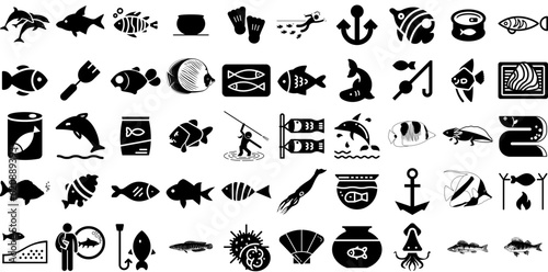 Huge Set Of Fish Icons Set Hand-Drawn Black Drawing Web Icon Icon, Bowl, Jesus Christ, Symbol Element Vector Illustration