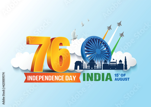 happy independence day India. 3d Ashoka chakra with Indian flag. vector illustration design