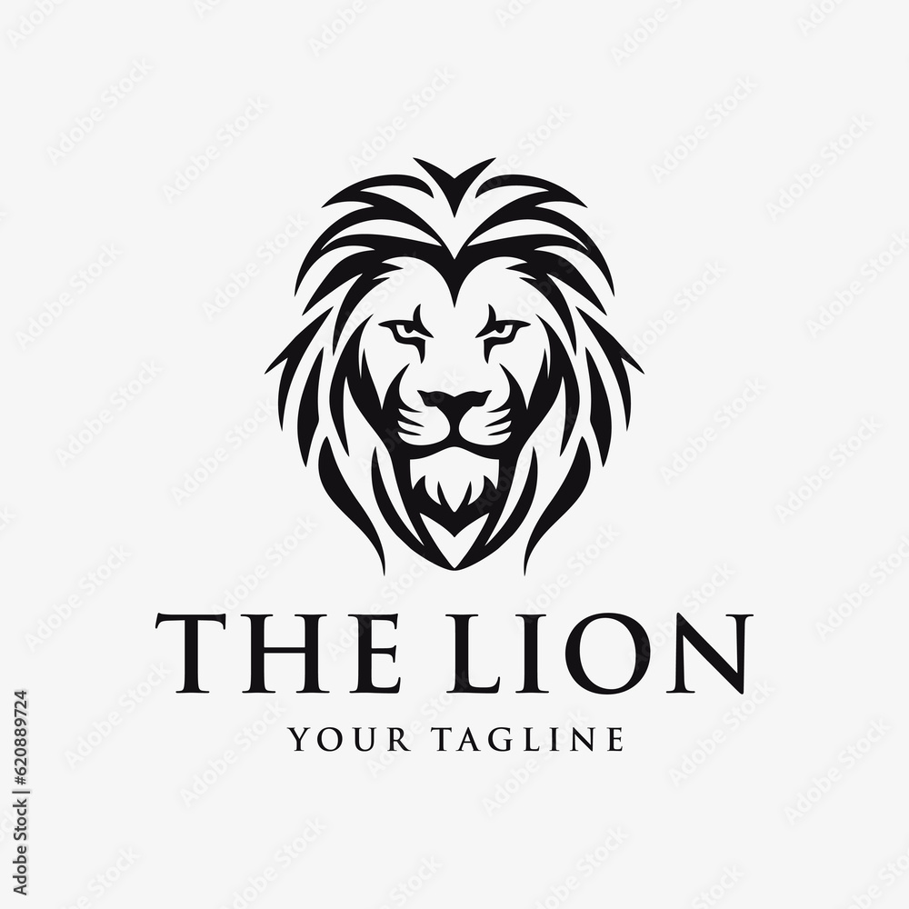 Lion head logo, abstract, black and white, vintage simple design template vector illustration