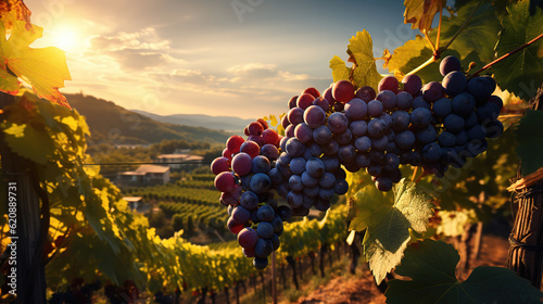 Grapes in vineyard landscape in transylvania. Generative Ai