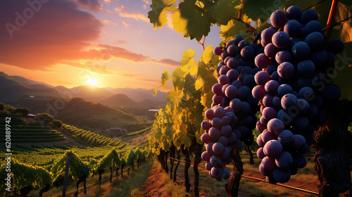 Sun kissed vineyard ripe grapes for winemaking. Generative Ai