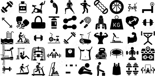 Massive Collection Of Gym Icons Collection Flat Simple Signs Wellness, Icon, Shoe, Health Doodles For Apps And Websites