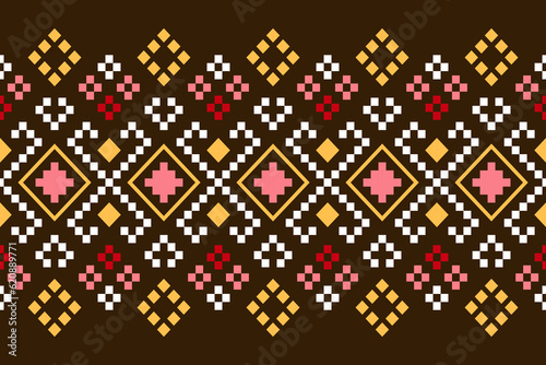 Cross stitch colorful geometric traditional ethnic pattern Ikat seamless pattern abstract design for fabric print cloth dress carpet curtains and sarong Aztec African Indian Indonesian 