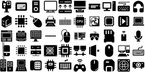 Big Set Of Hardware Icons Pack Linear Cartoon Pictogram Icon, Set, Construction, Service Illustration Isolated On White Background photo