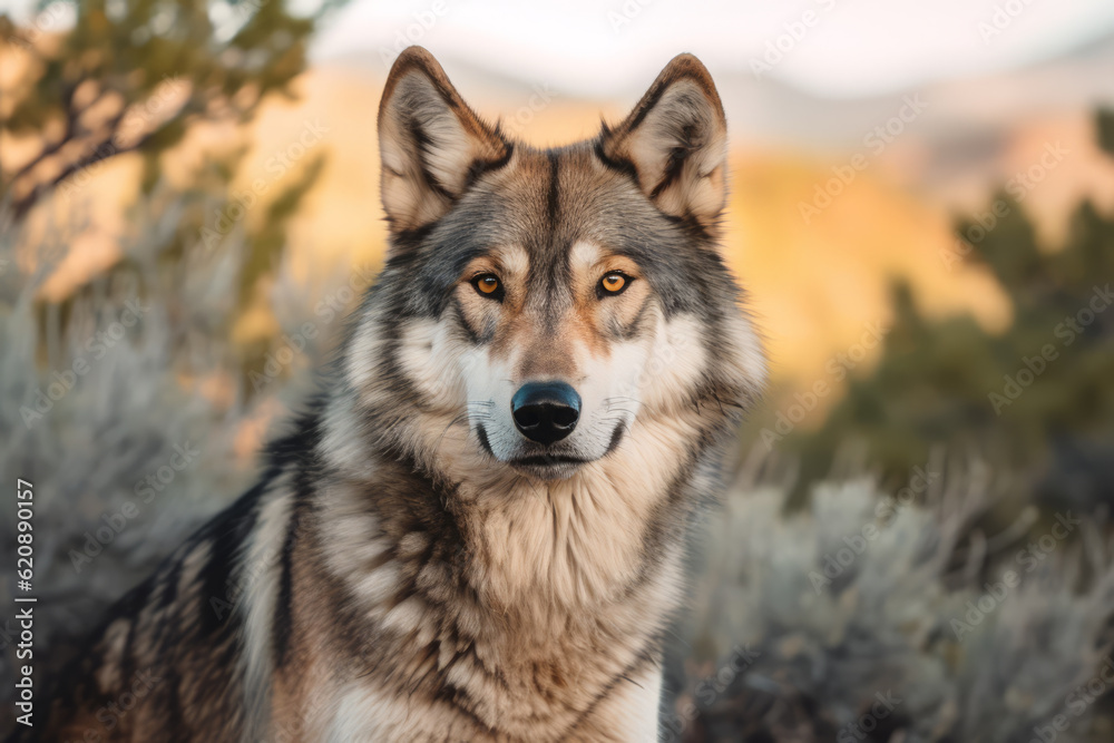 Wolf in nature, national geography, Wide life animals. AI Generated.
