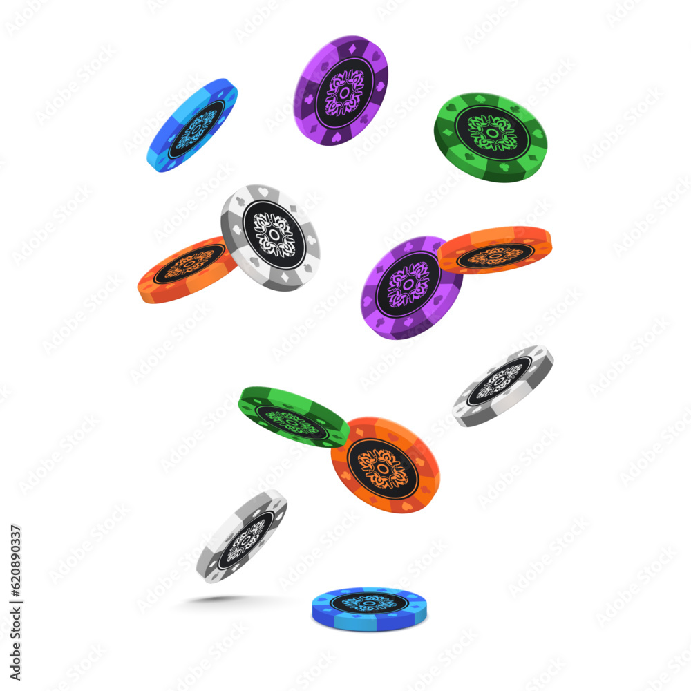 Falling poker chips on white background. Vector illustration. Falling poker chips on white background. Vector illustration.