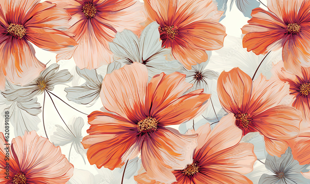 a bunch of flowers that are on a white background with orange and white flowers. generative ai a bunch of flowers that are on a white background with orange and white flowers. generative ai