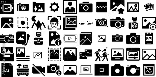 Massive Collection Of Picture Icons Collection Hand-Drawn Solid Drawing Pictogram Symbol, Photo Camera, Music, Icon Logotype For Apps And Websites