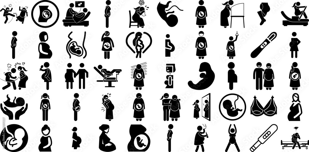 Mega Collection Of Pregnant Icons Pack Hand-Drawn Linear Modern Glyphs Medicals, Pregnant, Imaging, Baby Signs For Computer And Mobile - obrazy, fototapety, plakaty 