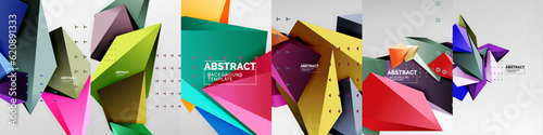 3D low poly triangle shape backgrounds showcase a collection of geometric designs featuring three-dimensional triangular polygons. Visually appealing aesthetic with their minimalist yet dynamic look