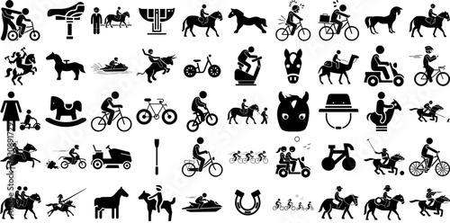 Mega Collection Of Riding Icons Collection Solid Concept Elements Game, Safari, Riding, Animal Symbols Isolated On White