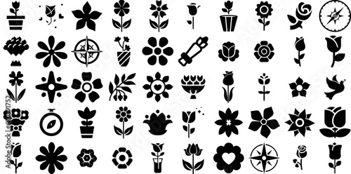 Massive Collection Of Rose Icons Collection Isolated Drawing Web Icon Icon  Silhouette  Line  Love Signs For Apps And Websites