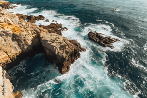 High angle shot of the beautiful rocky cliffs over the ocean photography
