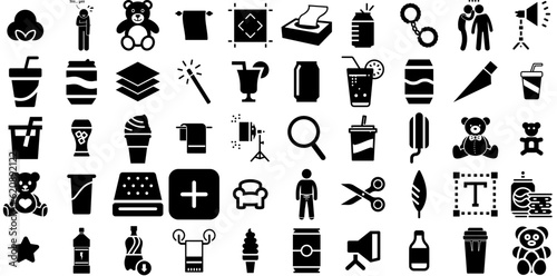 Huge Set Of Soft Icons Set Isolated Cartoon Pictograms Lightweight, Hygienic, Icon, Sweet Silhouette For Computer And Mobile