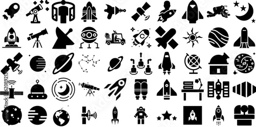 Massive Set Of Space Icons Set Hand-Drawn Solid Concept Symbols Plan  Orange  Icon  Spaceship Illustration Vector Illustration