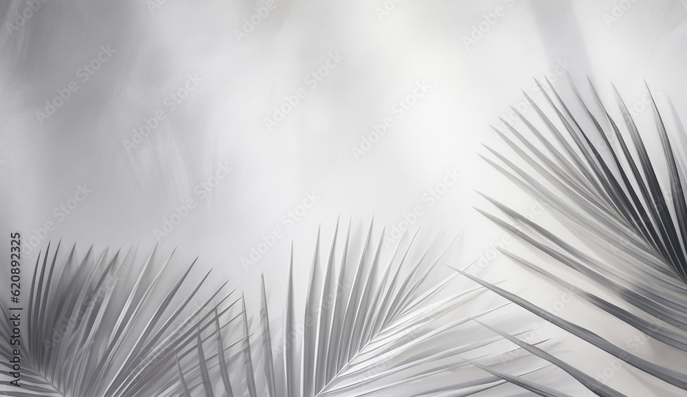 Fototapeta premium Tropical palm leaves in light gradient, pastel colors. minimal art concept. Generative AI