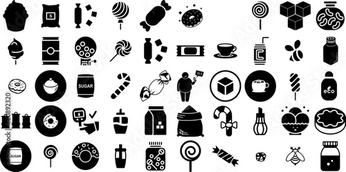 Huge Collection Of Sugar Icons Set Hand-Drawn Isolated Drawing Signs Icon, Low, Symbol, Sweet Pictograph For Computer And Mobile photo