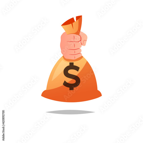 Hand holding money bag vector isolated