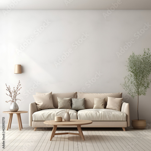 Living room interior wall mockup, nordic style and cozy living room mockup, empty wall mockup