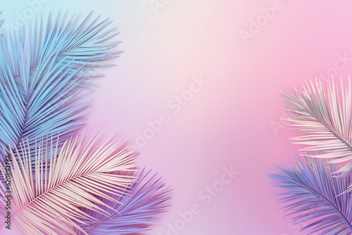 Tropical palm leaves in vibrant neon gradient, holographic colors. minimal ar...