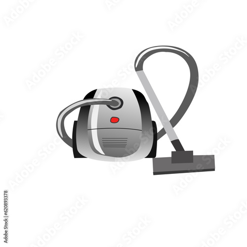 Vacuum cleaner glyph icon vector illustration. Stamp of dust and debris suction equipment, hoover for cleaning carpet or floor with airflow, electric cleaner appliance with canister and hose to clean