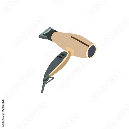 Gold hair dryer. Isolated on white. Vector illustration.