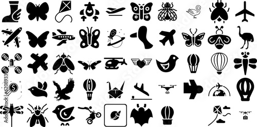 Massive Set Of Fly Icons Collection Hand-Drawn Solid Concept Pictograms String, Fairy Tale, Graphic, Outline Signs Vector Illustration