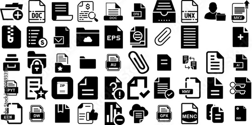 Huge Collection Of File Icons Bundle Hand-Drawn Black Design Silhouette Extension, Set, App, Page Signs For Apps And Websites