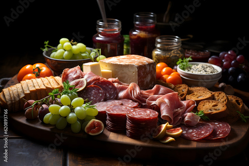 meat and cheese with fruits platter	