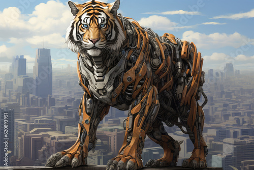animal robot with cityscape on background © Tidarat