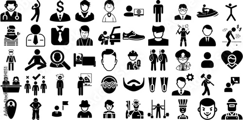 Huge Collection Of Man Icons Collection Hand-Drawn Isolated Vector Clip Art Workwear, Silhouette, Profile, Carrying Illustration Vector Illustration