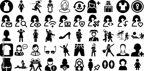Massive Set Of Woman Icons Collection Solid Vector Pictogram Workwear  Silhouette  People  Figure Silhouettes Isolated On White
