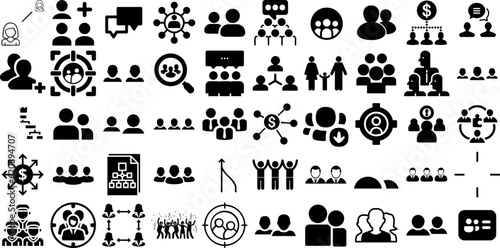 Mega Set Of Group Icons Pack Black Drawing Pictogram Together, Team, Silhouette, Icon Pictogram Isolated On White Background photo