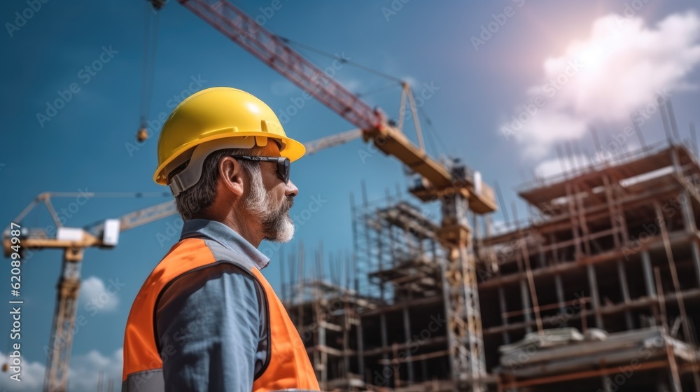 Man architect with blueprint are working on a building construction site. Man architect with blueprint are working on a building construction site.