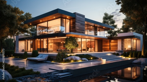 Residential architecture exterior, Design house, Modern minimalist private houses. © visoot