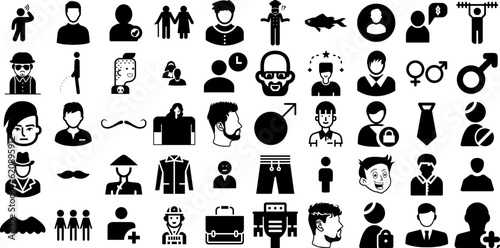Massive Set Of Male Icons Set Hand-Drawn Linear Vector Clip Art Silhouette  Infographic  Symbol  Icon Doodle Vector Illustration