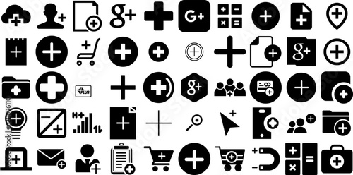 Huge Collection Of Plus Icons Collection Hand-Drawn Linear Vector Web Icon Symbol, Icon, Gradient, Finance Buttons Vector Illustration
