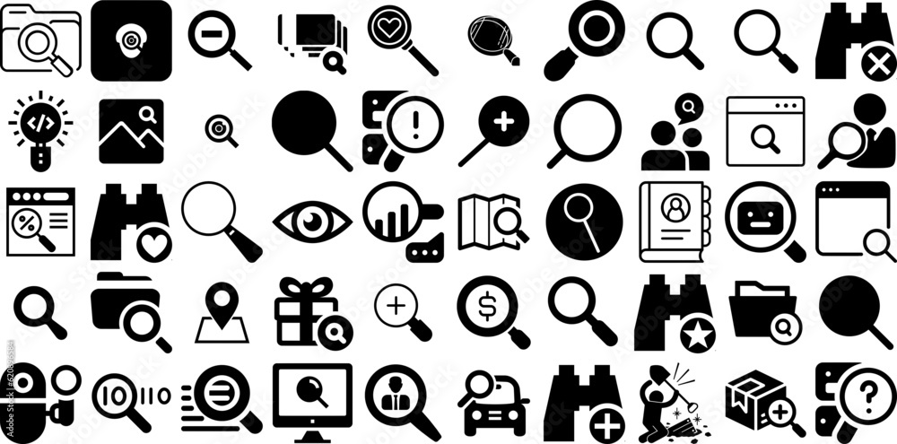 Massive Collection Of Find Icons Pack Isolated Cartoon Silhouette ...