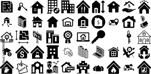 Massive Collection Of Estate Icons Pack Hand-Drawn Isolated Vector Clip Art Finance, Contractor, Luxury Home, Icon Elements For Computer And Mobile