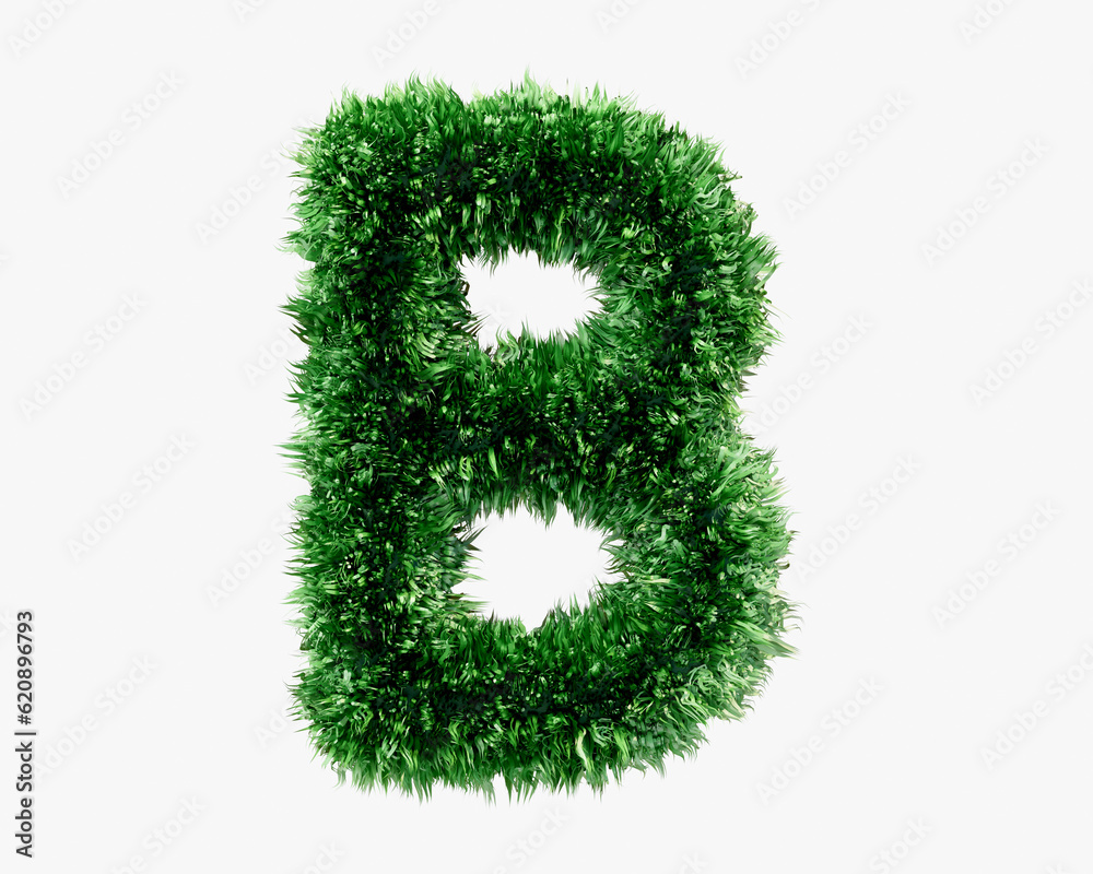 Letters made of green lawn grass. 3d illustration of green plant alphabet isolated on white background Letters made of green lawn grass. 3d illustration of green plant alphabet isolated on white background