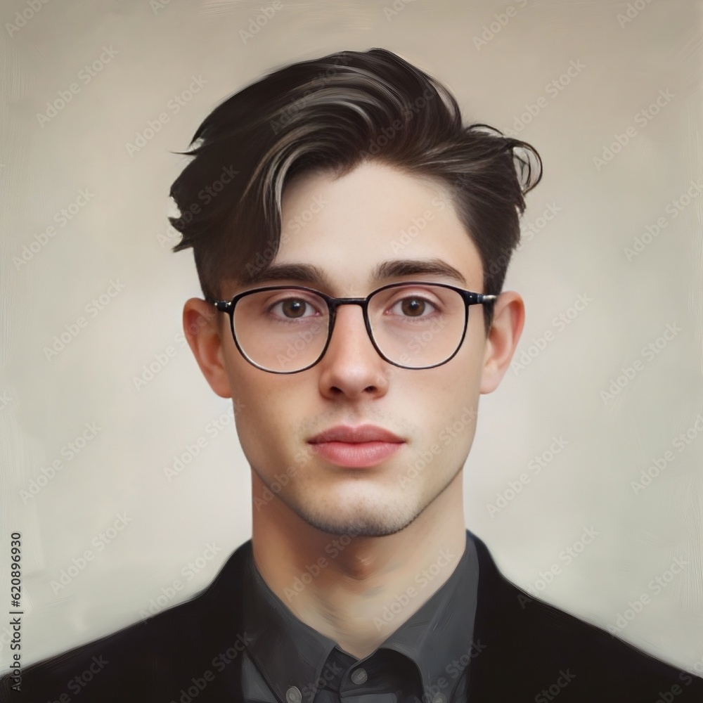 Portrait of a handsome man in glasses. Image generated by AI.