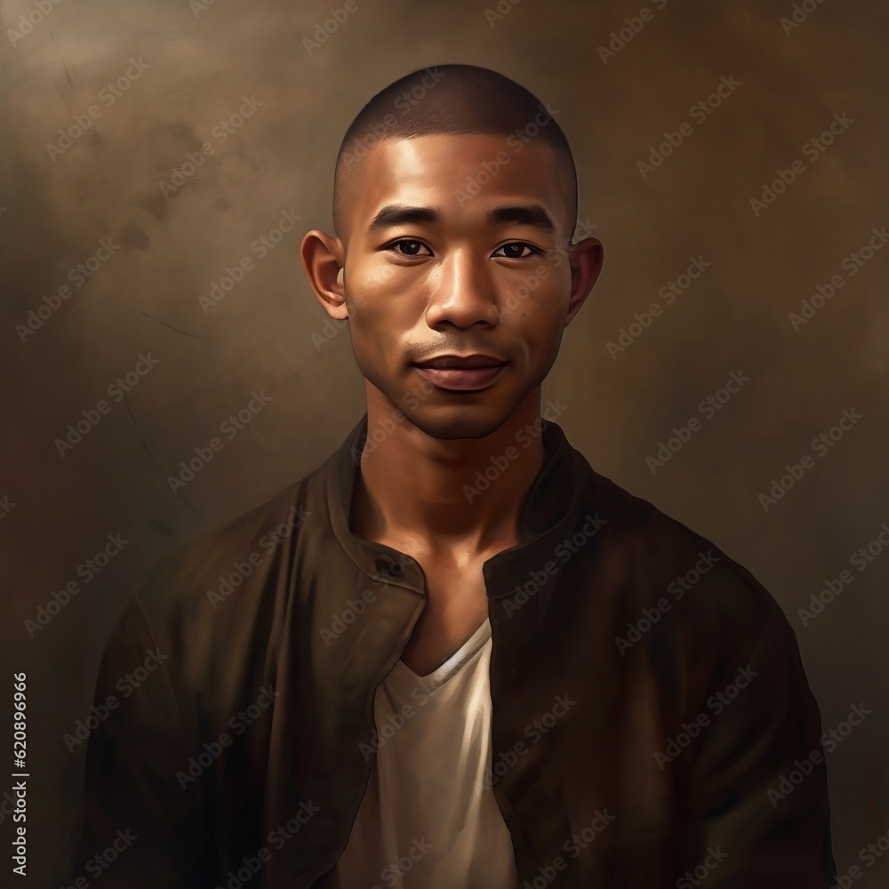 Obraz premium Young man standing against brown background. Image generated by AI.