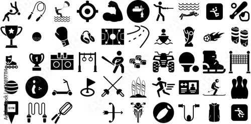Big Set Of Sport Icons Set Black Simple Elements Tool, Health, Court, Silhouette Silhouettes For Apps And Websites