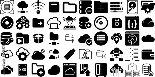 Huge Collection Of Storage Icons Collection Hand-Drawn Solid Infographic Symbol Conservation  Icon  Hosting  Business Silhouette Isolated On White