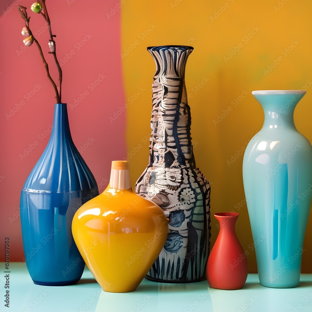 set of vases wallpaper beautifully on a colorful Assorted decorative