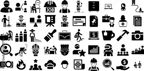 Massive Collection Of Job Icons Pack Hand-Drawn Black Drawing Pictograms Icon  Great  Thin  Glove Logotype Isolated On White