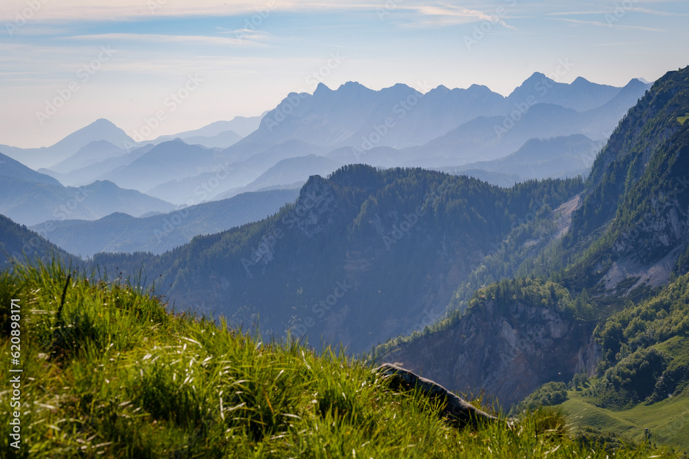 Slovenian green mountains with ridges Slovenian green mountains with ridges