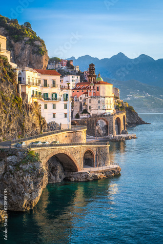 Morning view of Amalfi coast at the Mediterranean sea, Italy