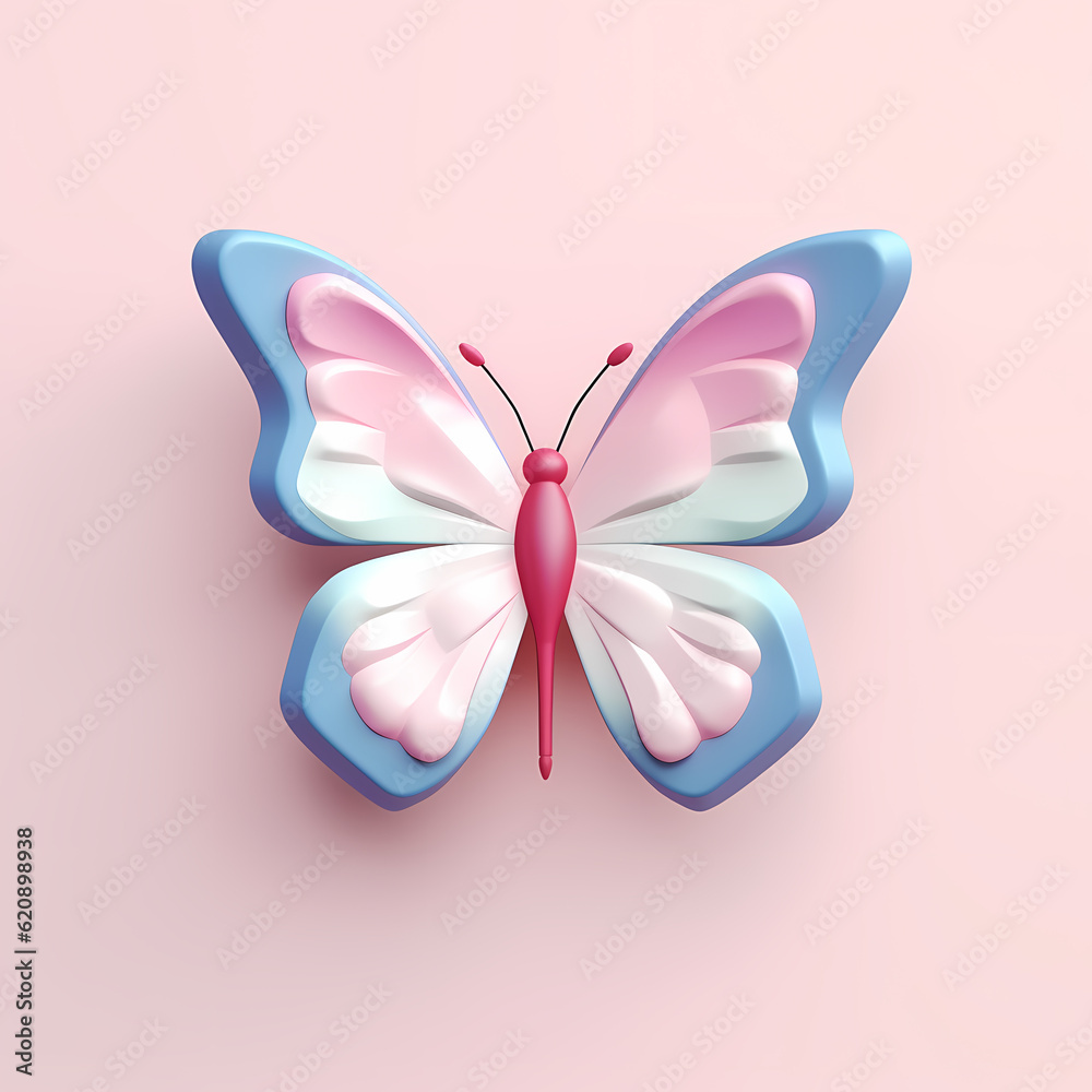 butterfly cute cartoon illustration with adorable expression isolated