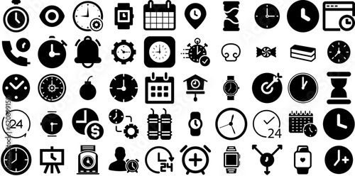 Mega Collection Of Time Icons Collection Linear Vector Silhouette Patient, Rapid, Set, Finance Elements Isolated On Transparent Background photo